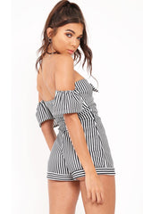 Black and White Striped Bardot Playsuit - Suzey