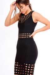 Black Lattice Cut Out Bandage Dress - Katalea