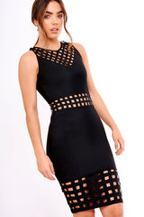 Black Lattice Cut Out Bandage Dress - Katalea