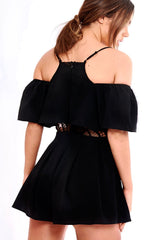 Black Bardot Crochet Frill Playsuit - Jenner