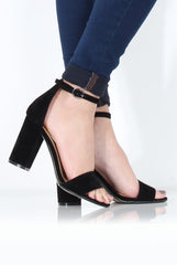 Black Suede Open Toe Block Heel - Tyra