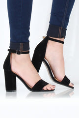 Black Suede Open Toe Block Heel - Tyra