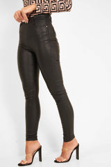 Black PU Faux Leather Skinny Jeans - Ellisen