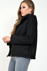 Black Borg Hooded Zipper Front Coat - Bryley