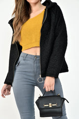 Black Borg Hooded Zipper Front Coat - Bryley