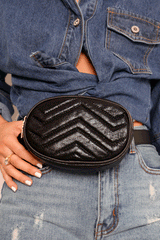 Black Shiny Belted Bumbag - Ignacia