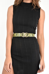 Yellow Snake Print Circle Buckle Belt  - Jaley