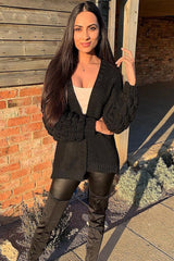 Black Chunky Knit Oversized Cardigan - Eaden