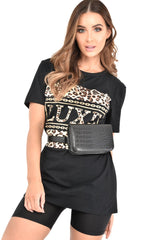 Black Leopard Print Luxe Slogan T-Shirt - Cayleigh