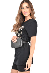 Black Leopard Print Luxe Slogan T-Shirt - Cayleigh