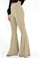 Mustard Check High Waisted Flared Trousers - Kamryn