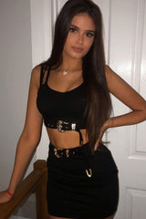 Black Gold Double Western Buckle Co-Ord - Aspyn