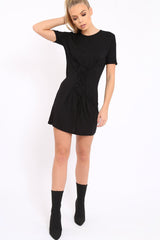 Black Lace Up T-shirt Dress - Tonia