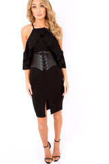 Black Lace Up Corset Belt Dress - Shlya