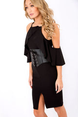 Black Lace Up Corset Belt Dress - Shlya