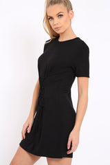 Black Lace Up T-shirt Dress - Tonia