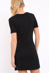 Black Lace Up T-shirt Dress - Tonia