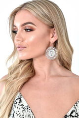 Silver Diamante Filigree Emblem Earrings - Juliyana