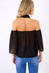 Black Crochet Front Halter Neck Top - Lacie