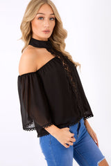 Black Crochet Front Halter Neck Top - Lacie