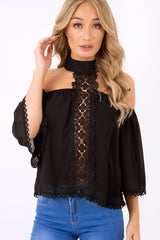 Black Crochet Front Halter Neck Top - Lacie