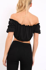 Black Hook And Eye Bardot Frill Crop Top - Reanna