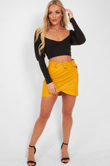 Mustard Faux Leather Belted Wrap Mini Skirt - Skye