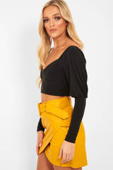 Black Slinky Off Shoulder Crop Top - Danni