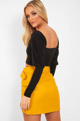 Black Slinky Off Shoulder Crop Top - Danni