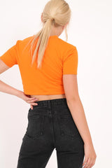 Orange No Bra Club Slogan T-Shirt - Radiya