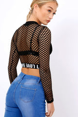 Black Love Fishnet Mesh Crop Top - Dolli
