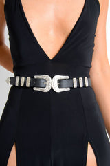 Black Double Buckle Western Belt - Lizzie