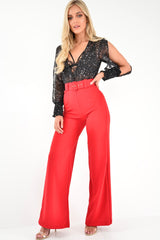 Black Star Print Plunge Shirred Open Sleeve Bodysuit - Dulcemaria