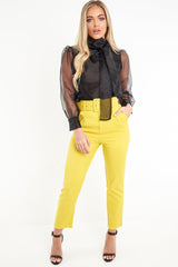 Mustard Belted Straight Leg Tailored Trousers - Krystelle