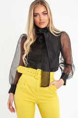 Black Mesh Balloon Sleeve Blouse - Elvina