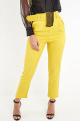 Mustard Belted Straight Leg Tailored Trousers - Krystelle