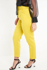 Mustard Belted Straight Leg Tailored Trousers - Krystelle
