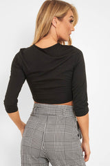 Black Lace Up Front Detail Tie Top - Eshani