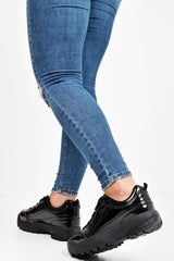 Black Patent Faux Leather Chunky Trainers - Esmi