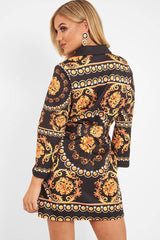 Black Gold Chain Print Belted Shirt Dress - Estie