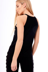 Black Eyelet Detail 'Reckless' Slogan Strappy Top - Lori