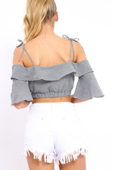 Cold Shoulder Frill Gingham Crop Top - MaryLou