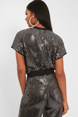 Black Glitter Crew Neck T-Shirt - Jamese