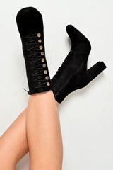 Black Faux Suede Button Detail Ankle Boots - Hadlyn