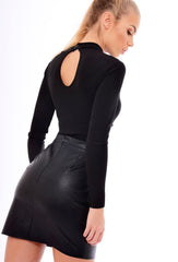 Black High Neck Corset Detail Bodysuit - Hilda