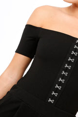 Black Hook And Eye Off Shoulder Playsuit - Caitlyn