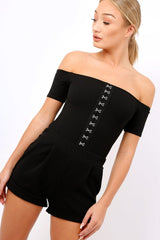 Black Hook And Eye Off Shoulder Playsuit - Caitlyn