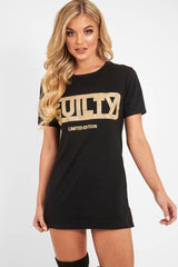 Black Gold Glitter Guilty Slogan T-Shirt - Javonna