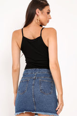 Black Slashed Front Detail Top - Kalee