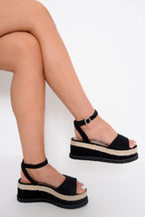 Black Faux Suede Platform Wedges - Kareli